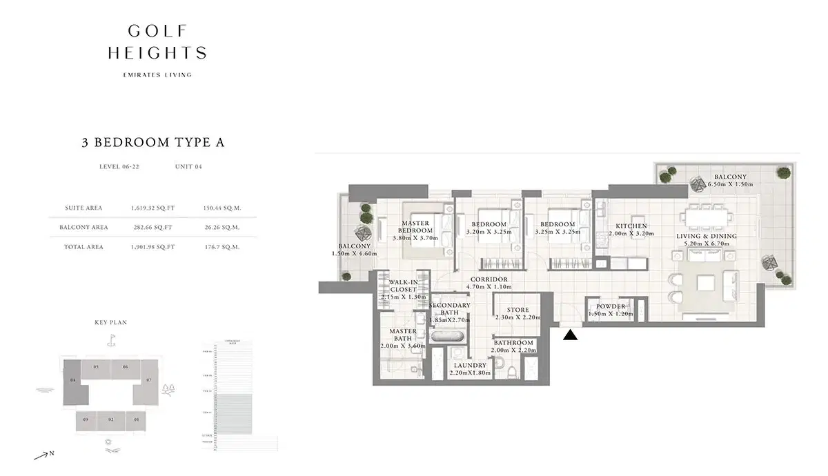 EMAAR Golf Heights Dubai 3 BR Floor Plan 1,901 Sq. Ft.