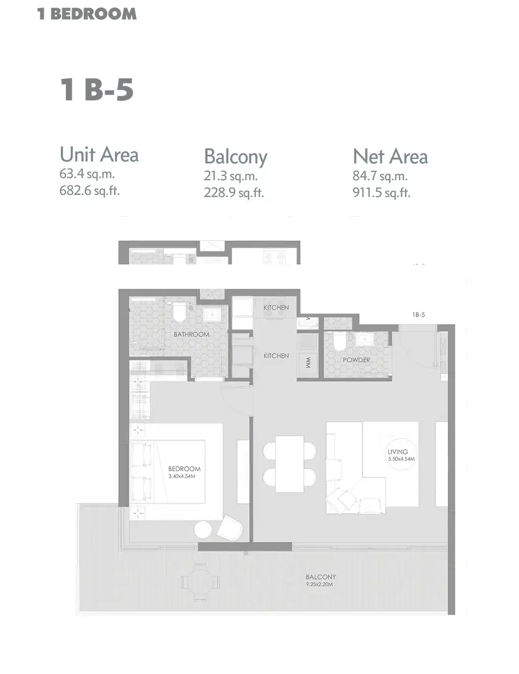 MAG City Meydan Dubai 1 BR Floor Plan 911 Sq. Ft.
