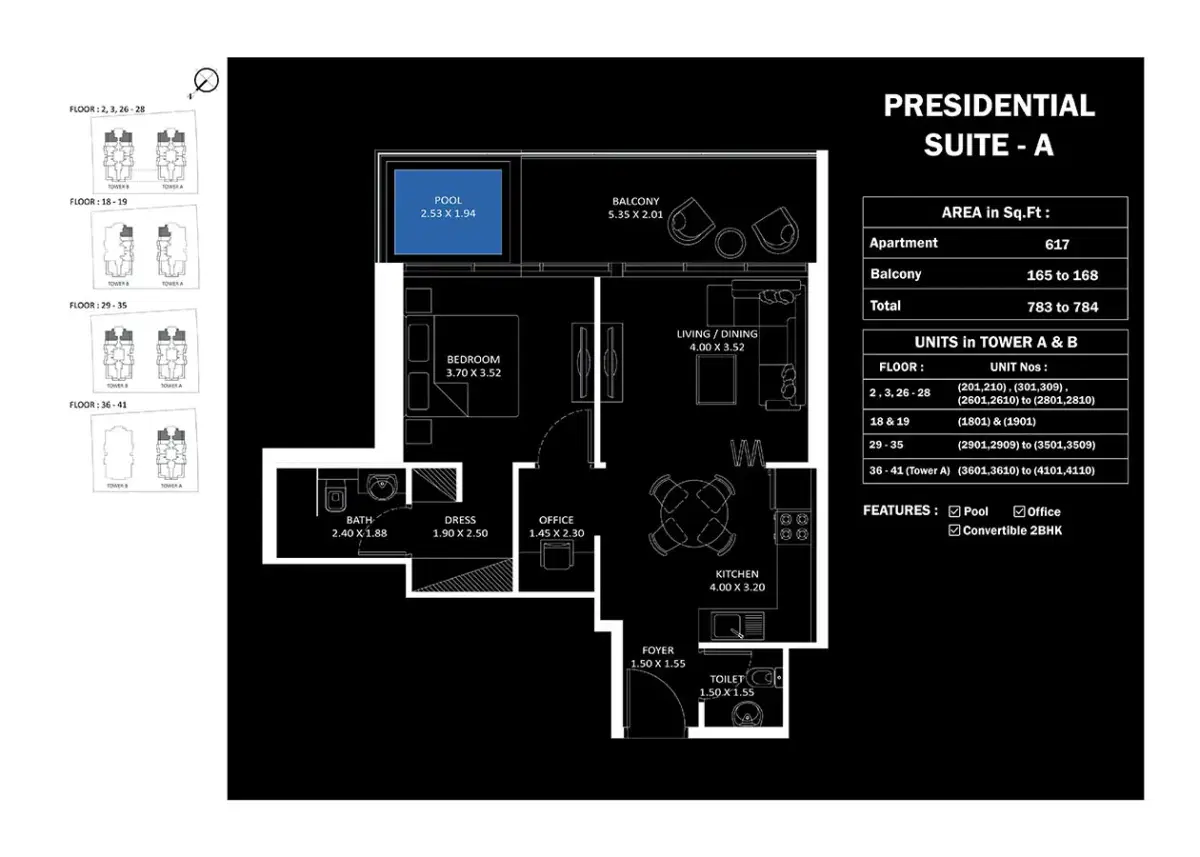Danube Elitz 2 Dubai 1 BR Floor Plan 784 Sq. Ft.
