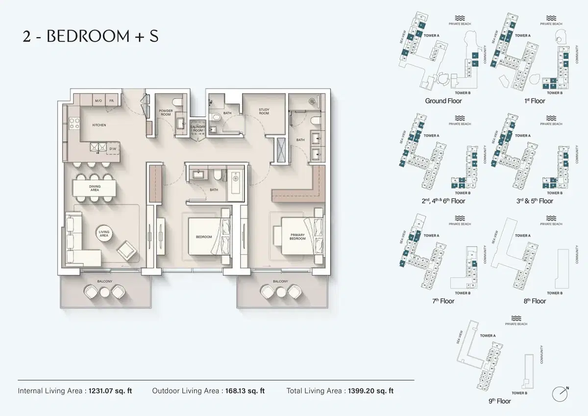 2 BR Floor Plan 1,399 Sq. Ft.