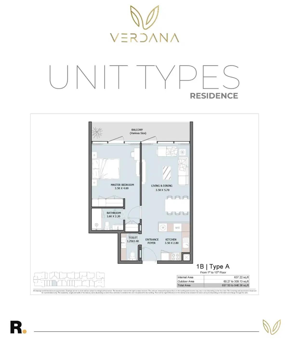 Reportage Verdana Phase 6 Dubai 1 BR Floor Plan 946 Sq. Ft.