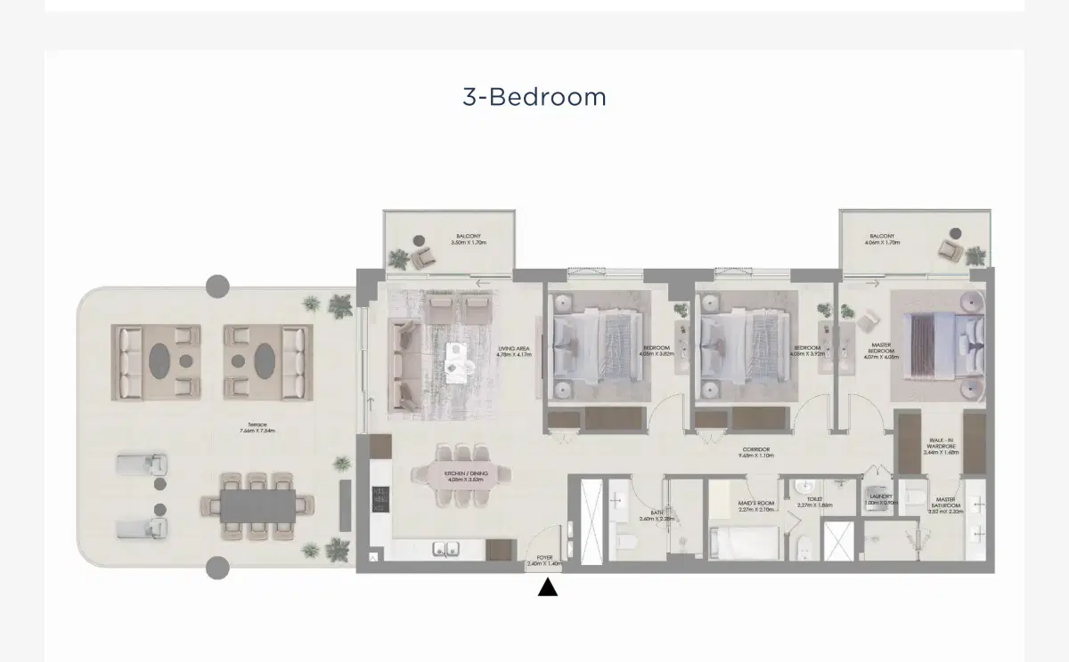 Emaar Aurea At Rashid Yachts And Marina 3 Bedroom Apartment Floor Plan
