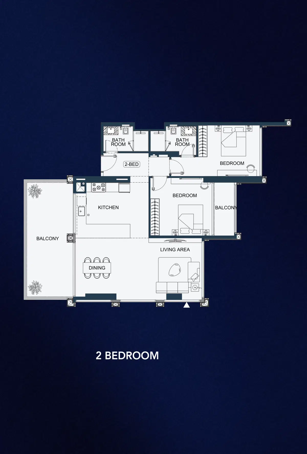 Binghatti Starfall 2 BR Floor Plan