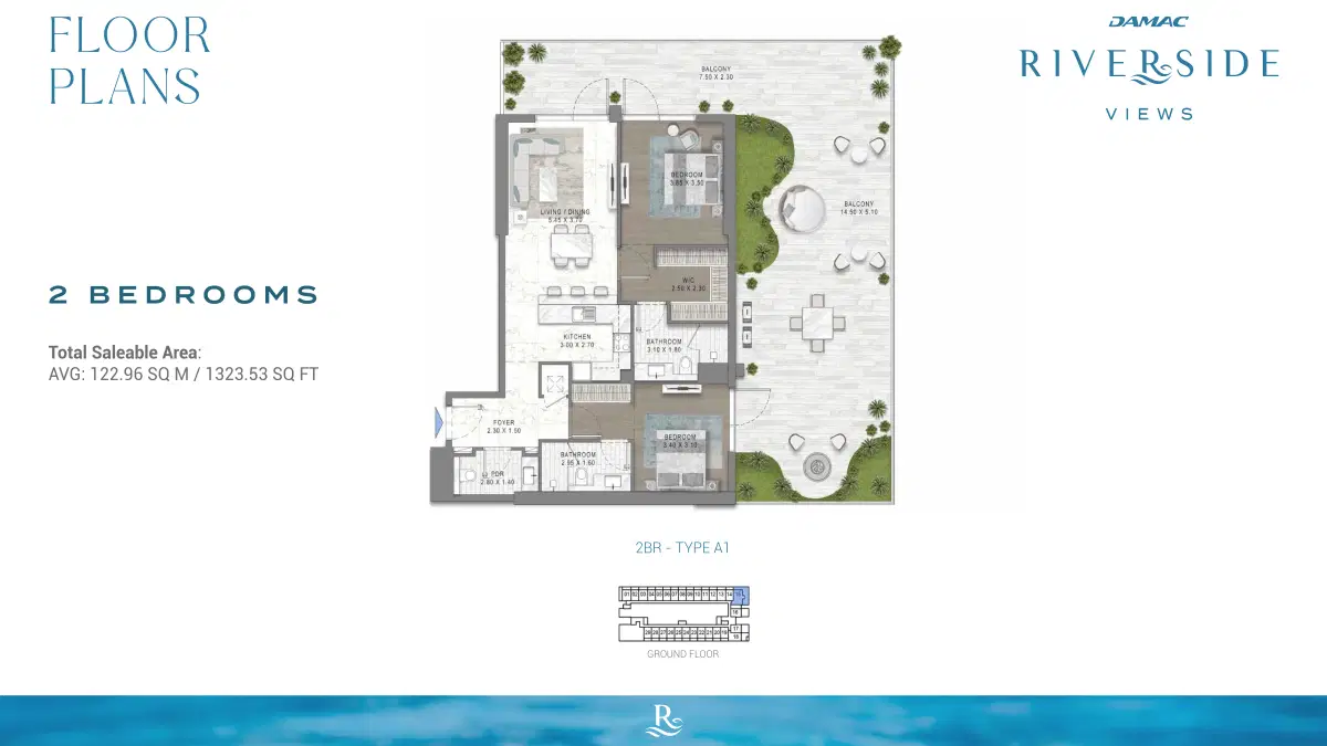 Damac Riverside Views Dubai 2 Bedroom Apartments Floor Plan