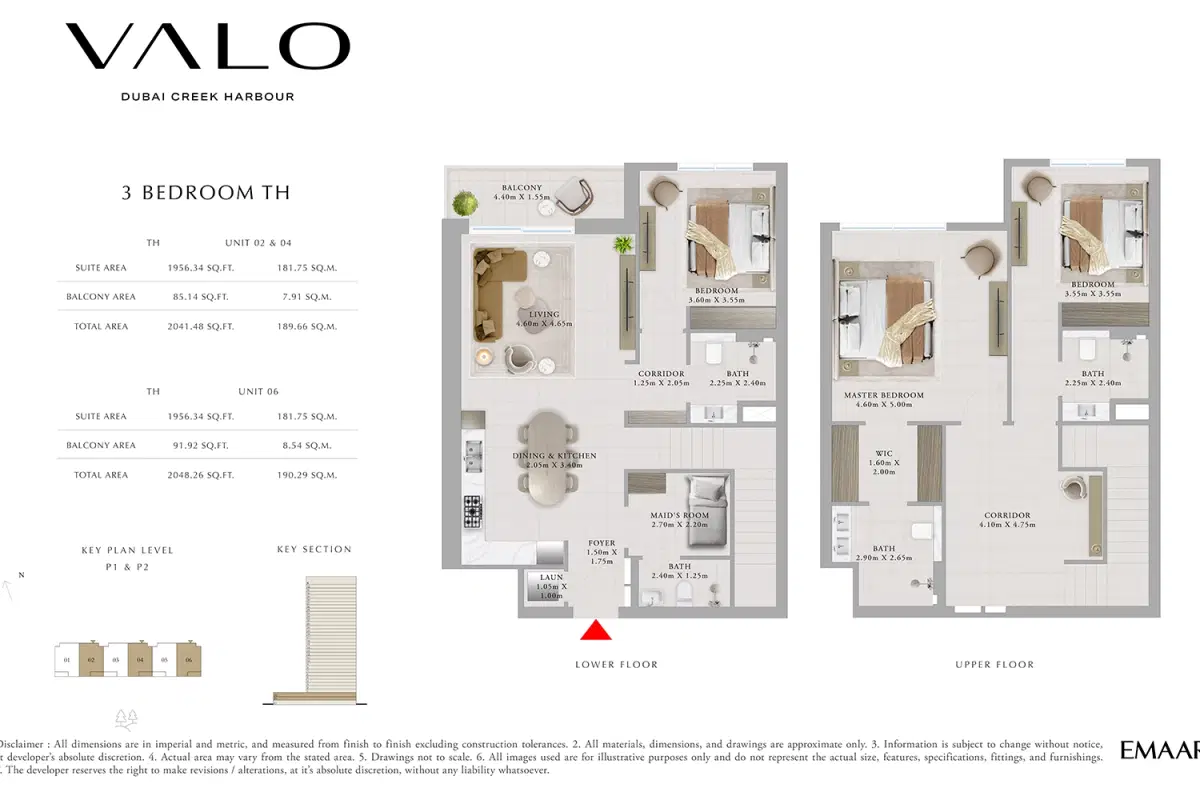 Emaar Valo Dubai Creek Harbour 3 Bedroom Townhouses Floor Plan