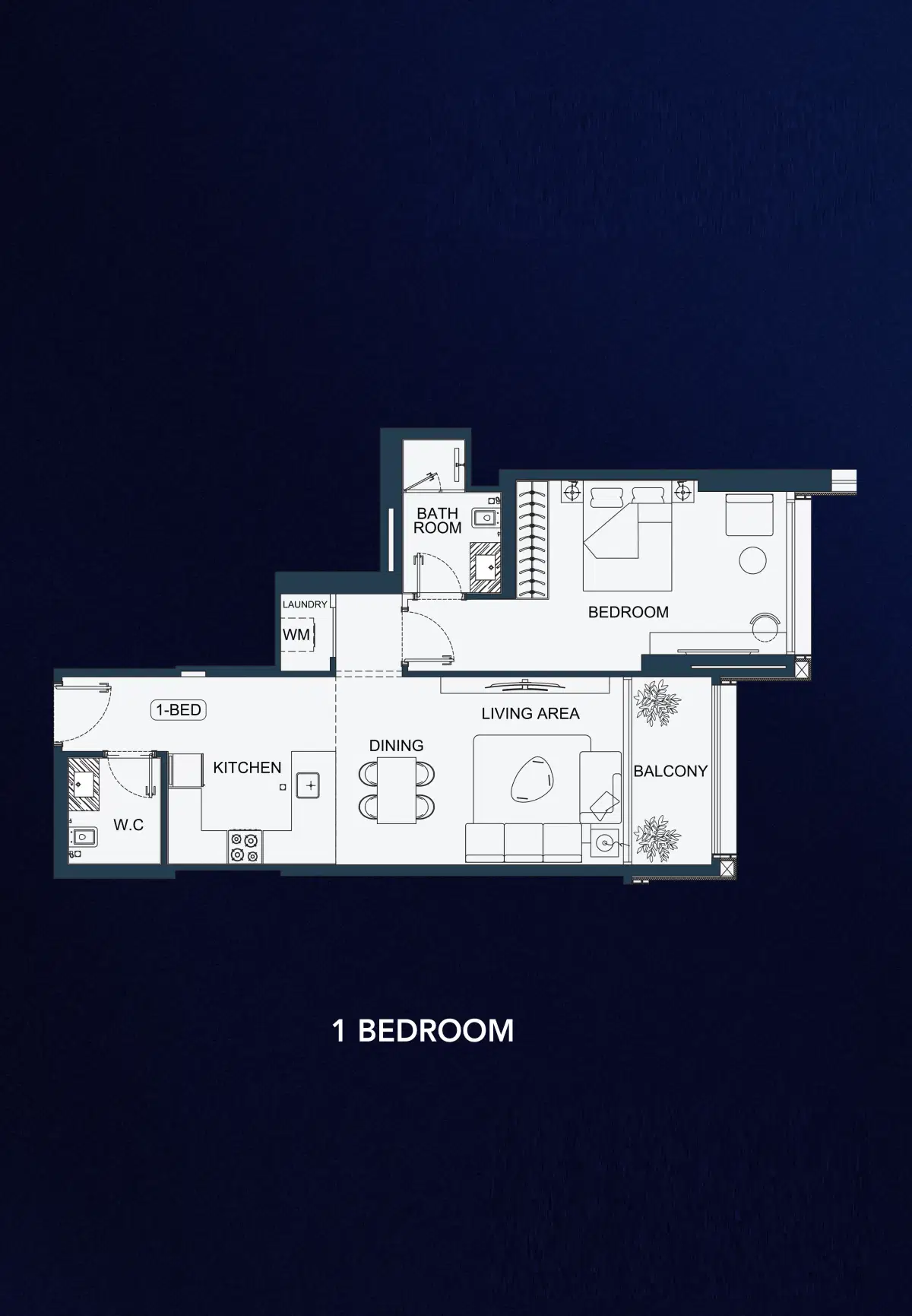 Binghatti Starfall 1 BR Floor Plan