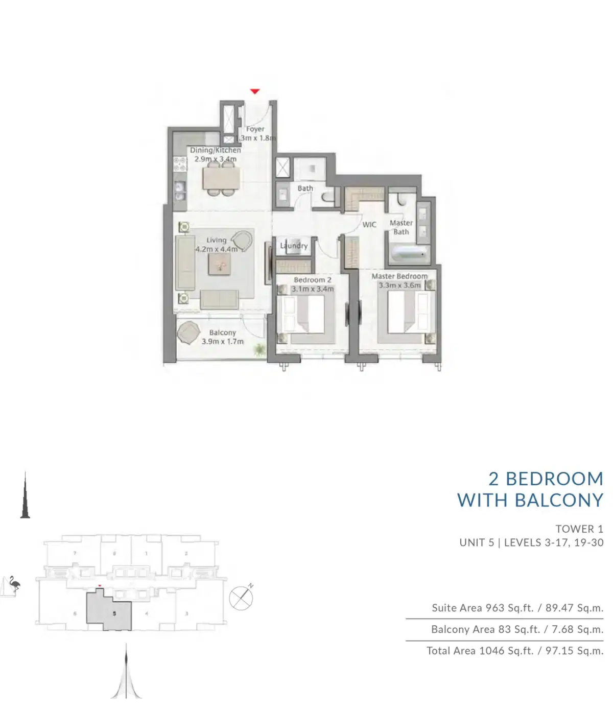 Emaar Creek Gate 2 BR Apartment Floor Plan