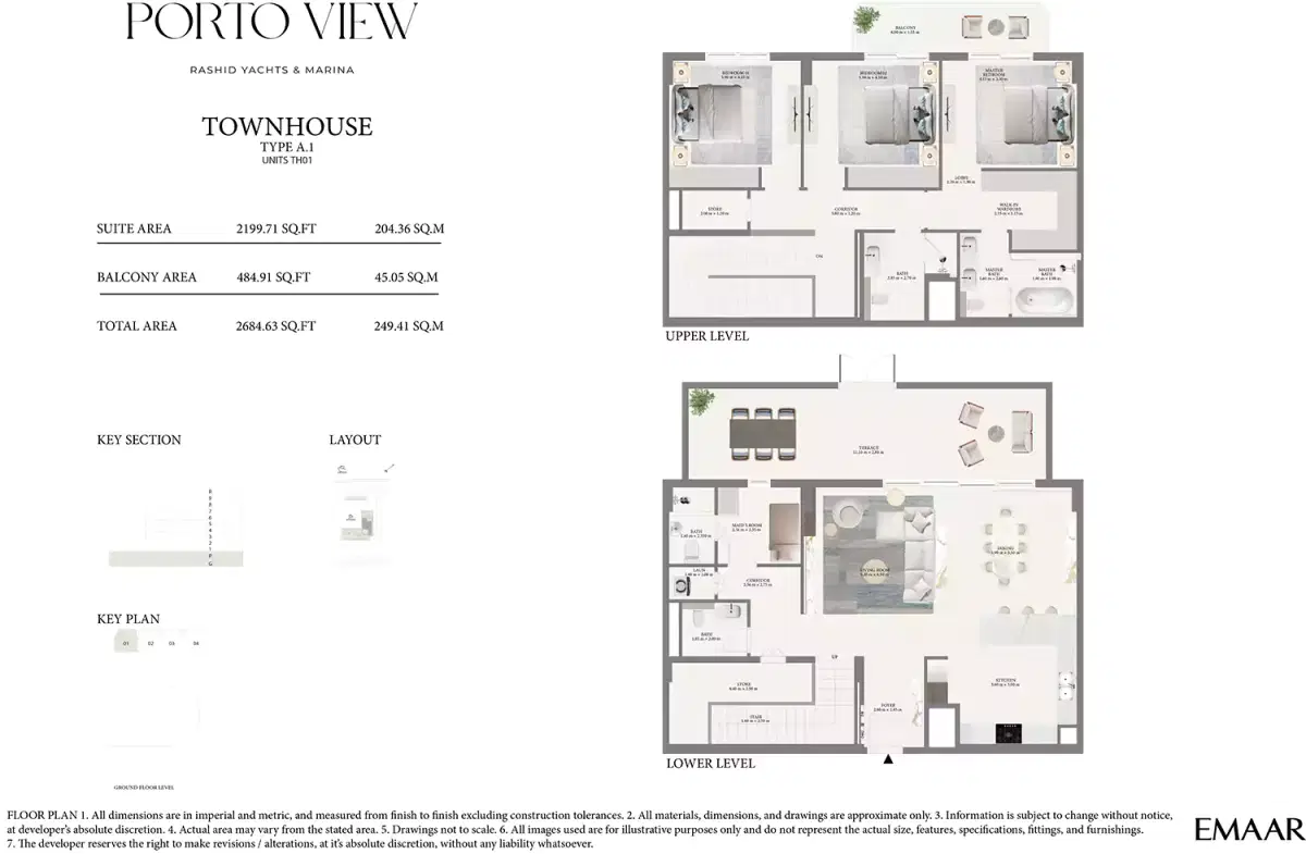Emaar Porto View At Rashid Yachts And Marina 3 Bedroom Townhouse Floor Plan