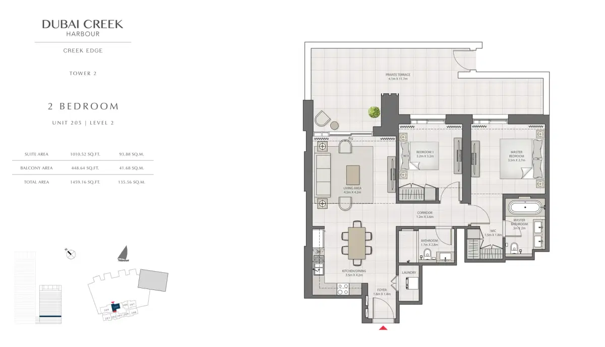 EMAAR Creek Edge Dubai 2 BR Floor Plan 1,459 Sq. Ft.