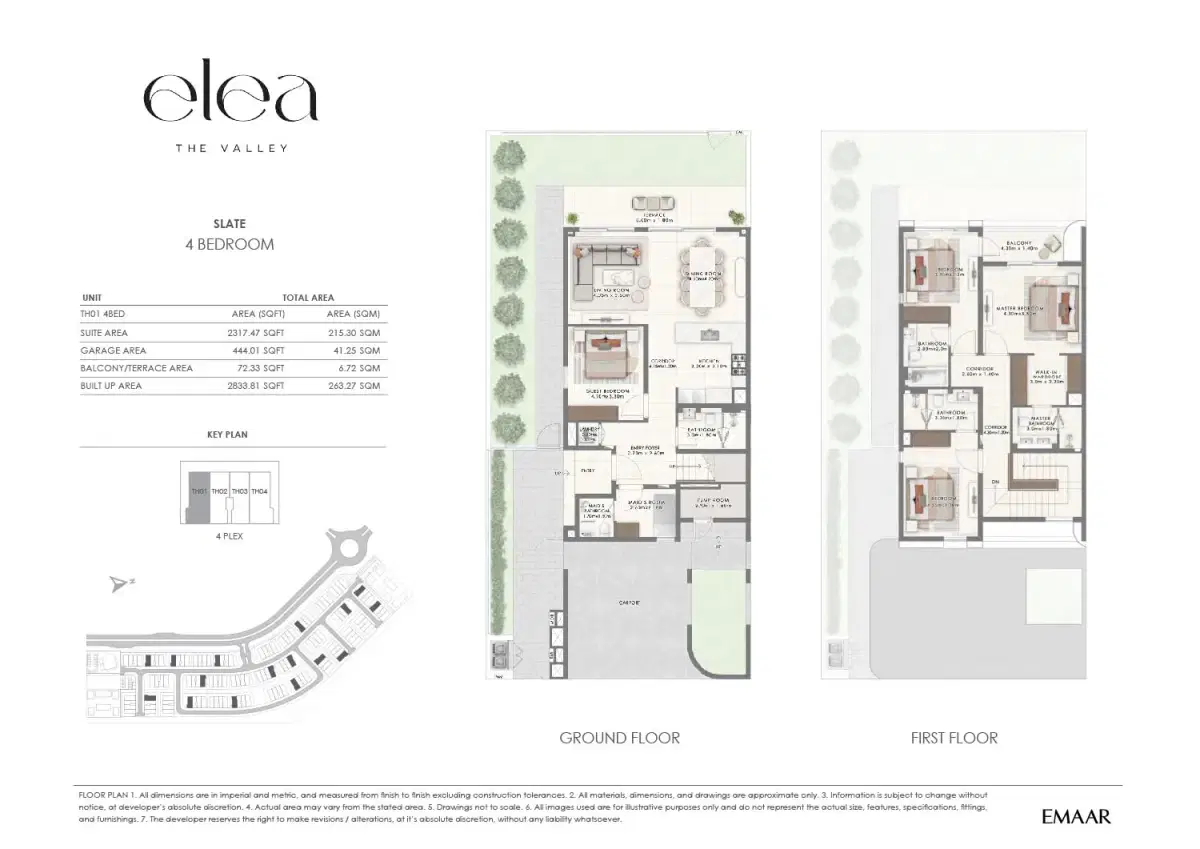 EMAAR The Valley Elea Dubai 4 BR Floor Plan 2,833 Sq. Ft.