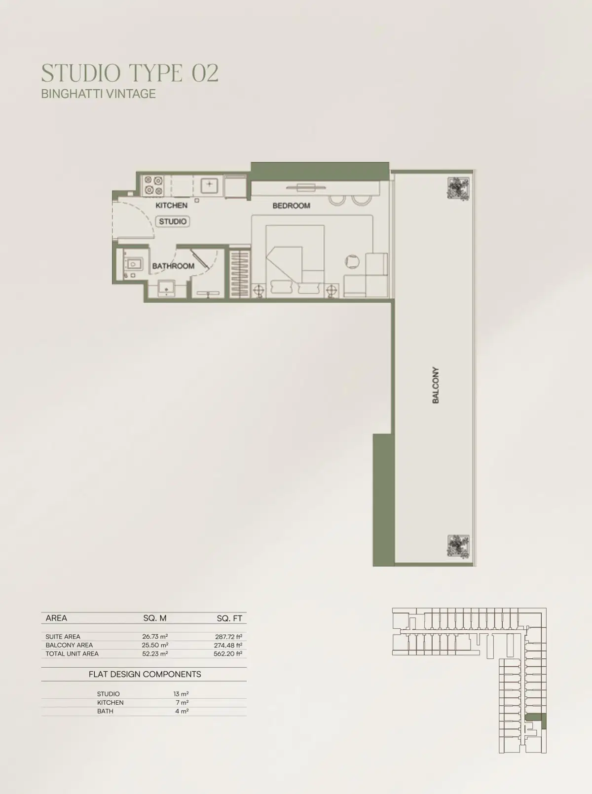 Vintage by Binghatti Studios Floor Plan 562 Sq. Ft.