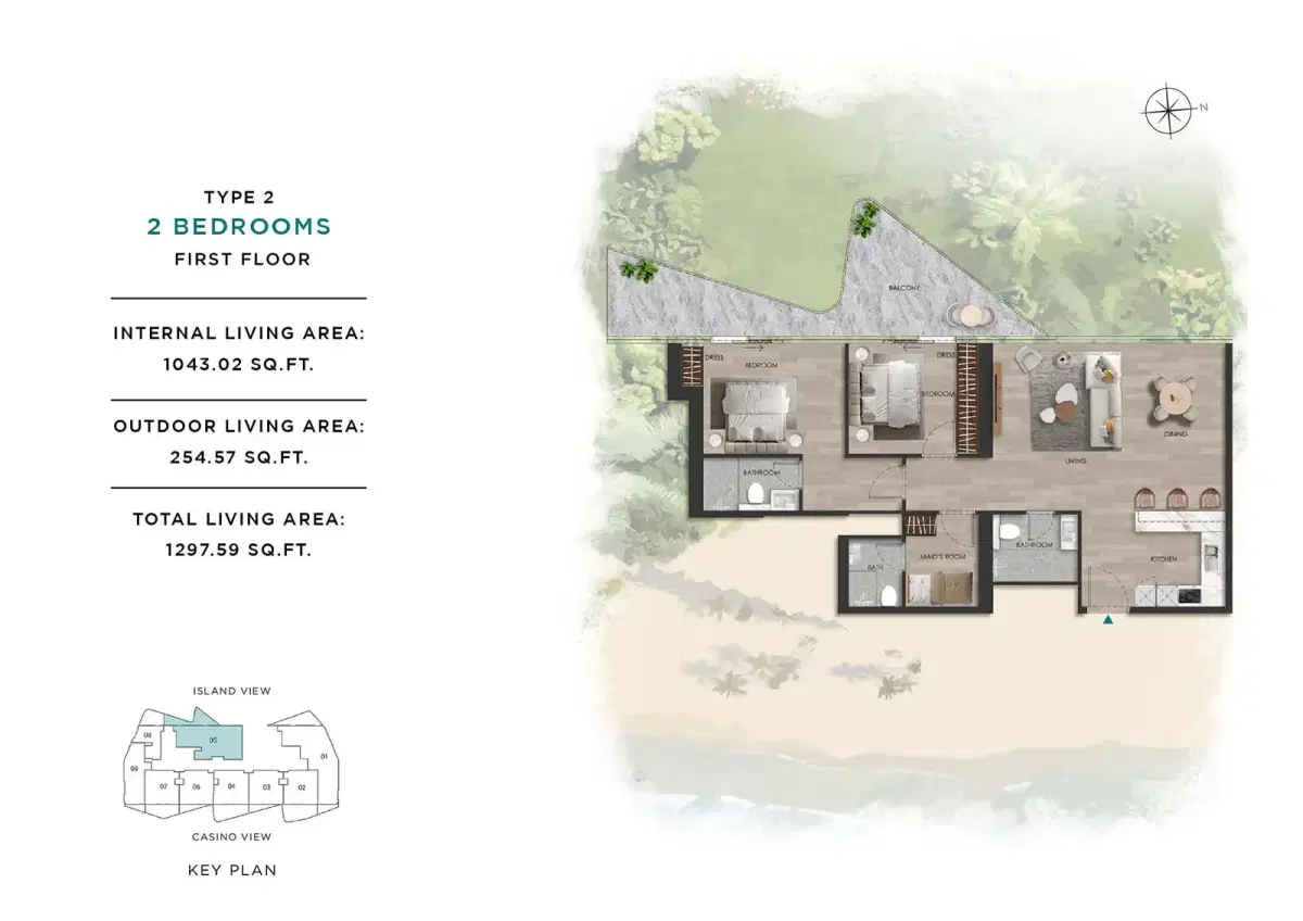 Beach Vista Range Al Marjan Island 2 BR Apartment Floor Plan