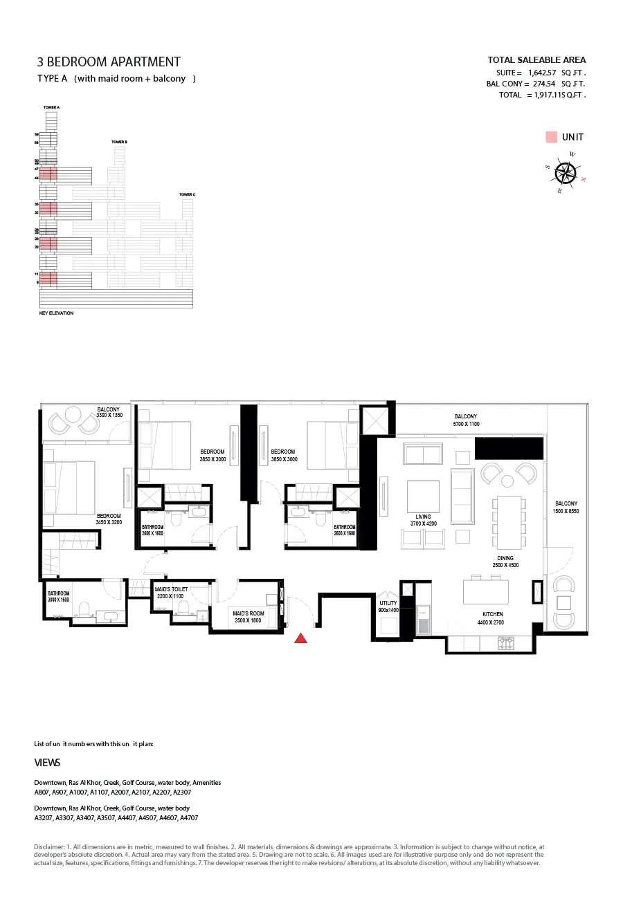Sobha One And Sobha Hartland 2 3 Bedroom Apartments - Sobha One Floor Plan