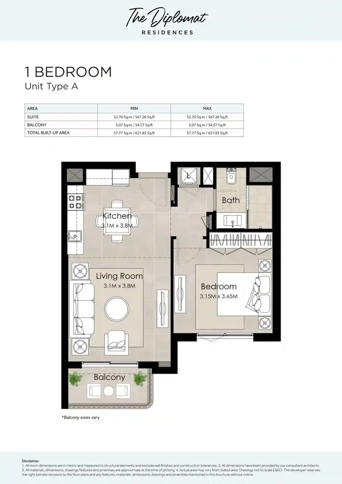 The Diplomat Residences 1 Bedroom Apartments Floor Plan