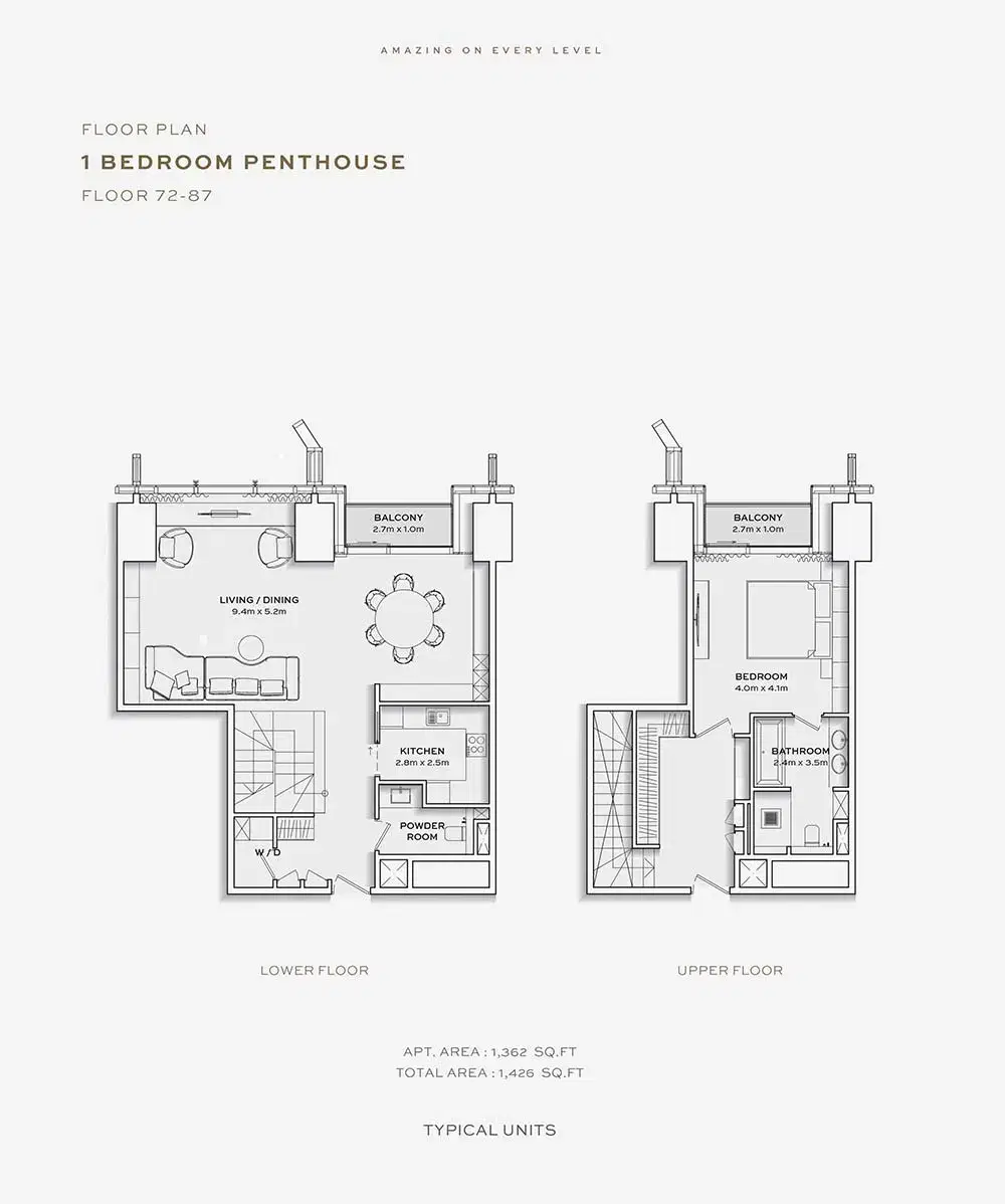 Burj Azizi Tower by Azizi Developments 1 BR Floor Plan 1,426 Sq. Ft.