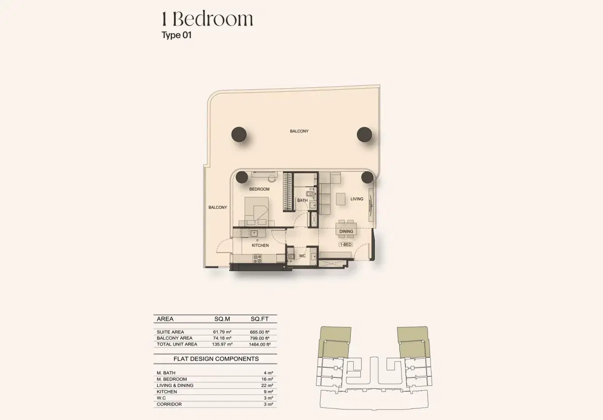 Binghatti Hillside At Dubai Science Park 1 BR Apartment Floor Plan