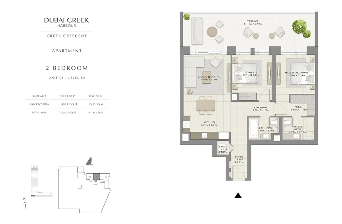 EMAAR Creek Crescent Dubai 2 BR Floor Plan 1,420 Sq. Ft.