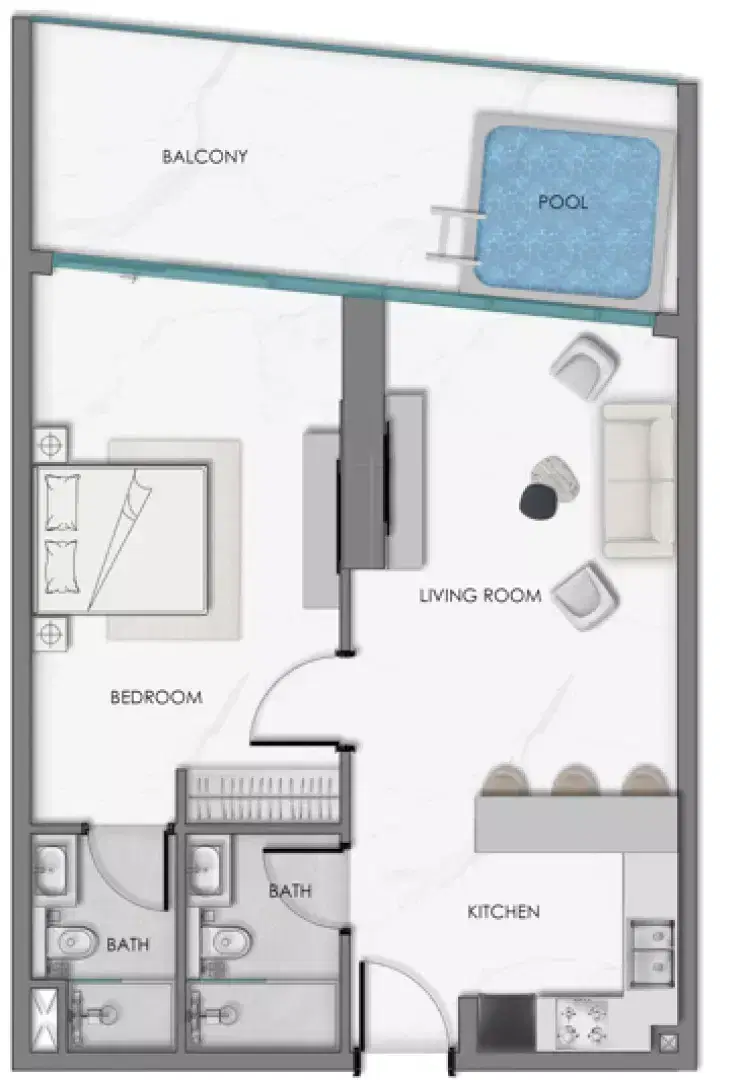 Samana Sky Views at Dubai Production City | Studios & Apartments 1 BR Apartment Floor Plan