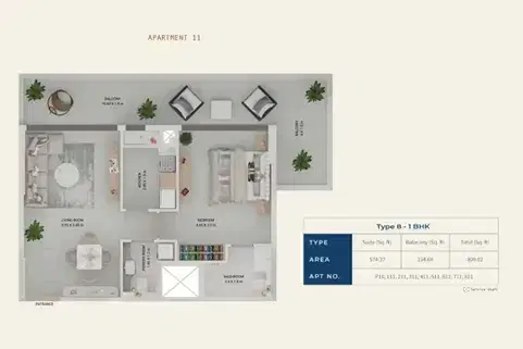 Symbolic Alpha Apartments at Dubailand Dubai 1 BR Apartment Floor Plan