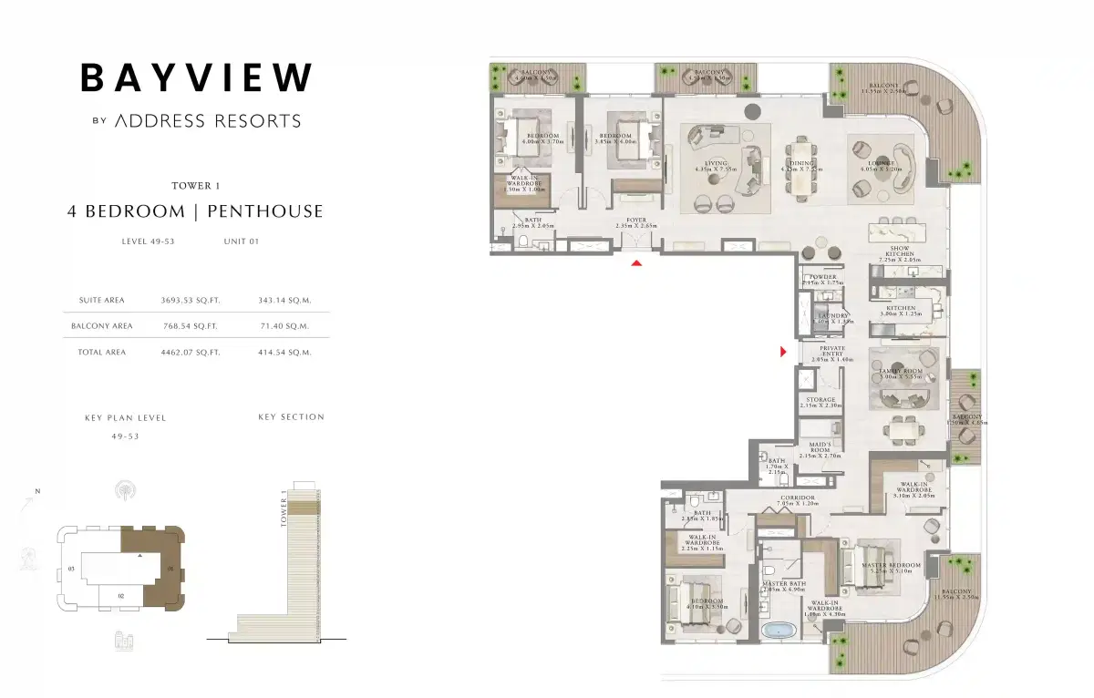 EMAAR Bayview by Address Resorts 4 Bedroom Penthouses Floor Plan