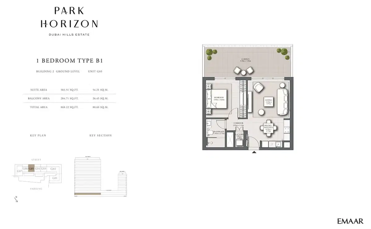 EMAAR Park Horizon Dubai 1 BR Floor Plan 868 Sq. Ft.