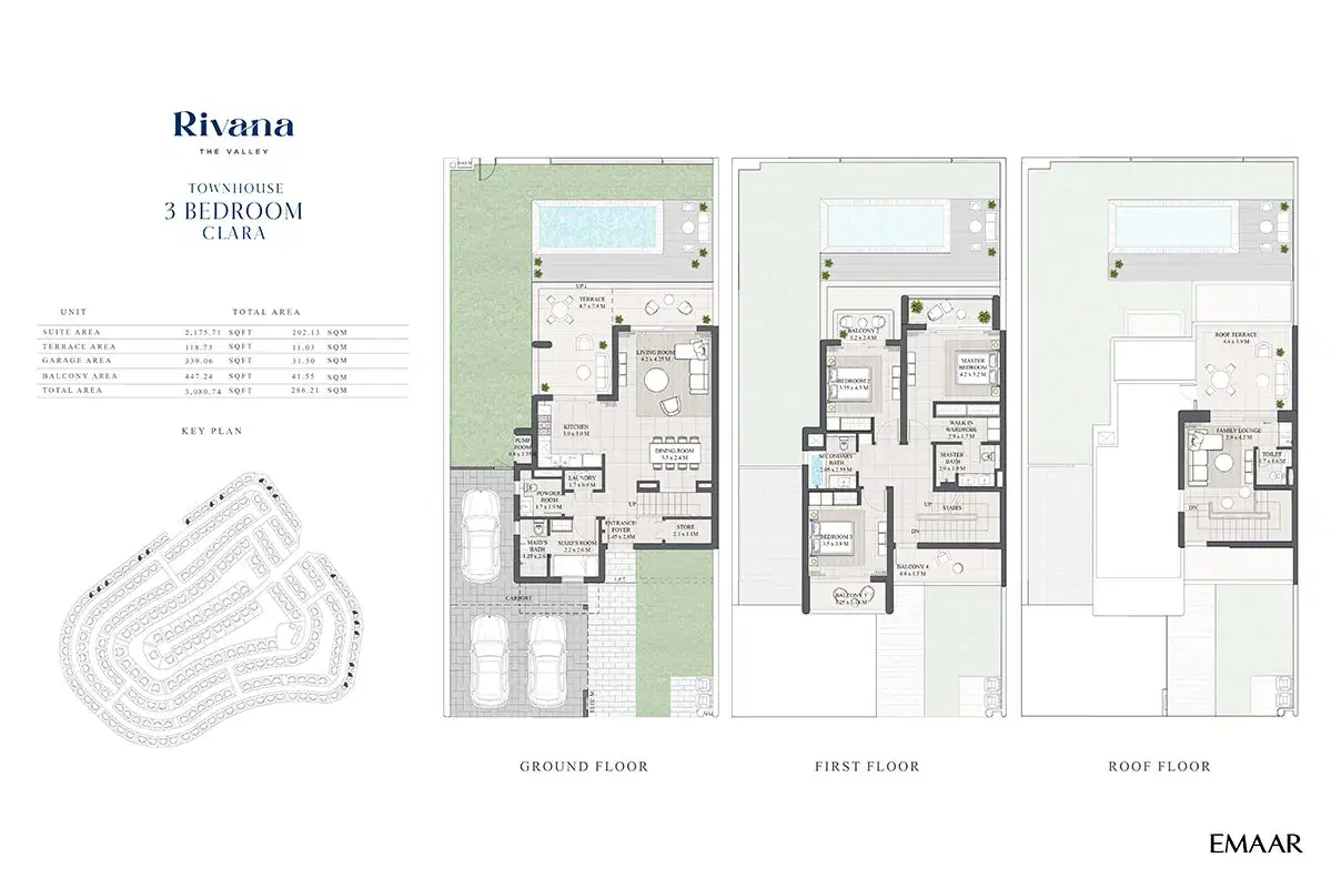 EMAAR Rivana Dubai 3 BR Floor Plan 3,080 Sq. Ft.