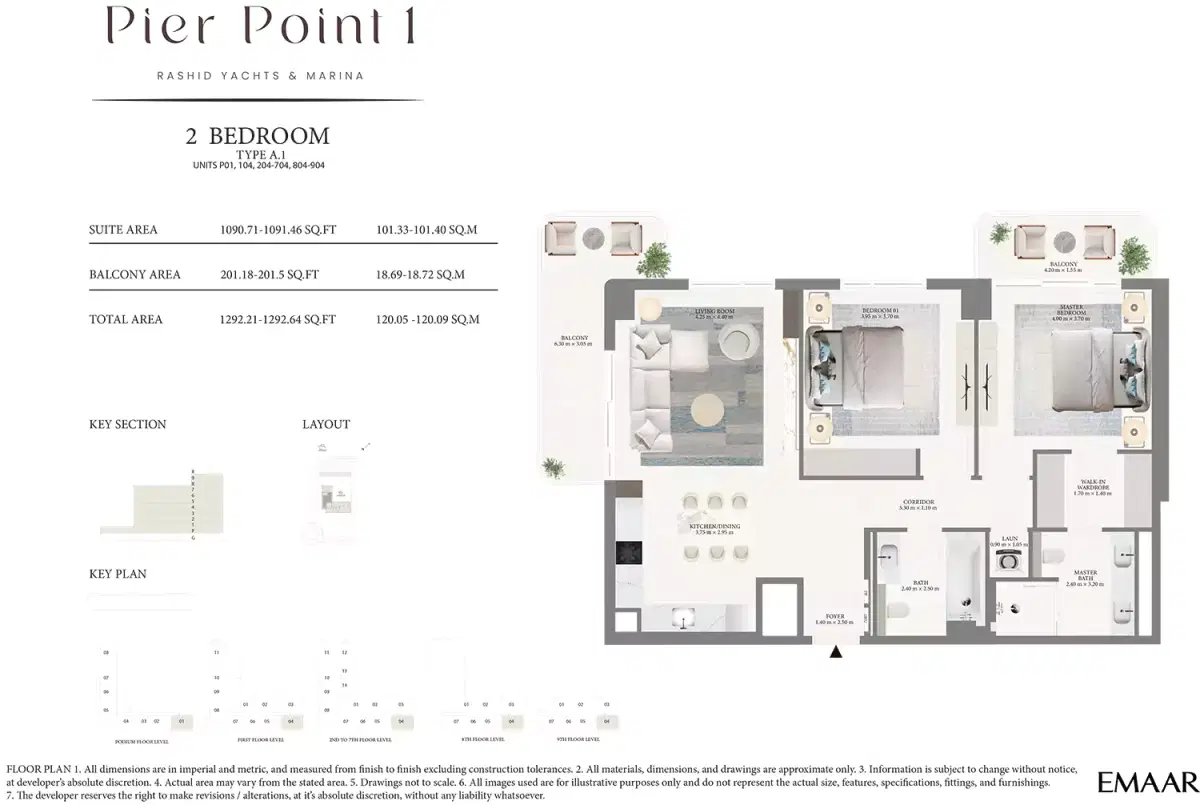 Emaar Pier Point At Rashid Yachts And Marina 2 Bedroom Apartments Floor Plan