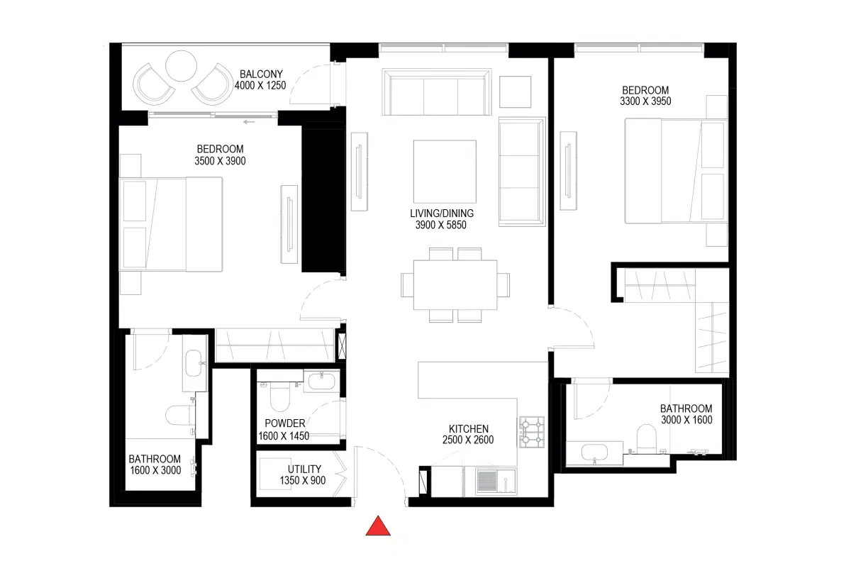 Sobha One 2 Bedroom Apartments Floor Plan