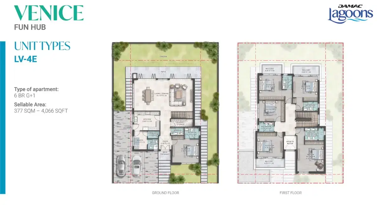 DAMAC Lagoons Venice Dubai 6 BR Floor Plan 4,066 Sq. Ft.