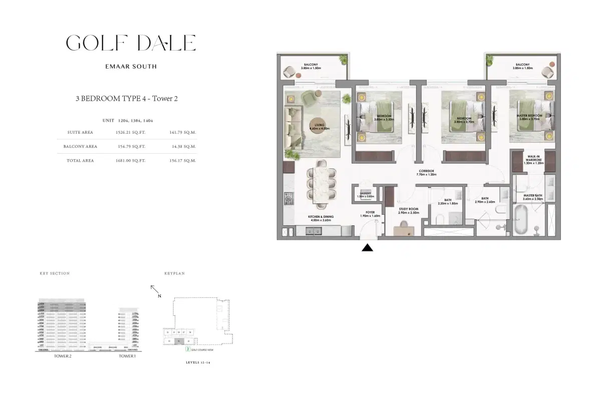 Emaar Golf Dale 3 BR Floor Plan 1,681 Sq. Ft.