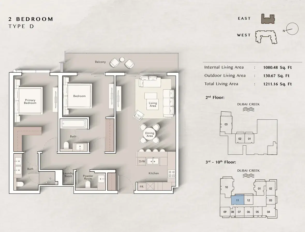 Ellington Art Bay Dubai Al Jaddaf 2 BR Apartment Floor Plan