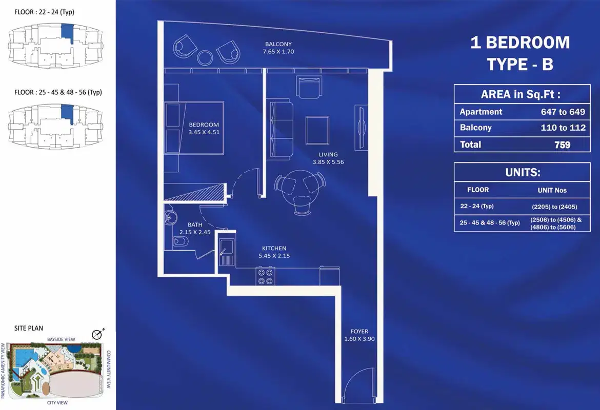 Danube Fashionz at Jumeirah Village Triangle 1 BR Floor Plan 759 Sq. Ft.