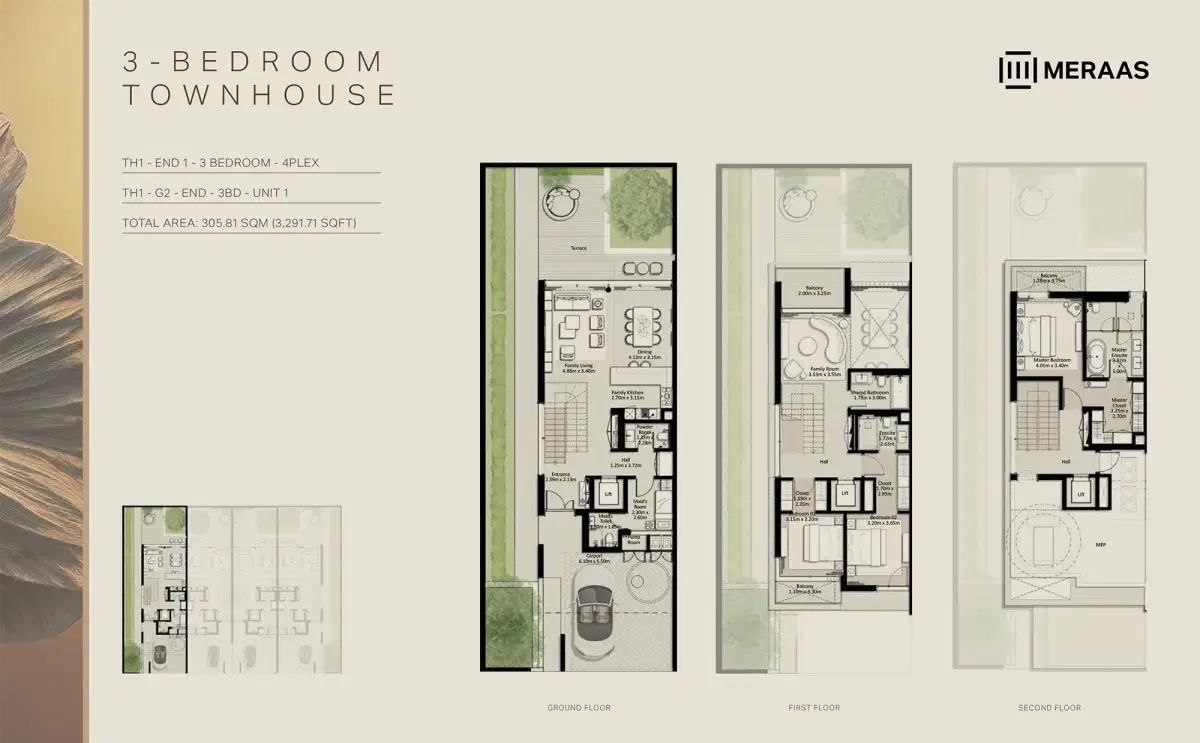 Nad Al Sheba Gardens Phase 11 3 BR Townhouse Floor Plan