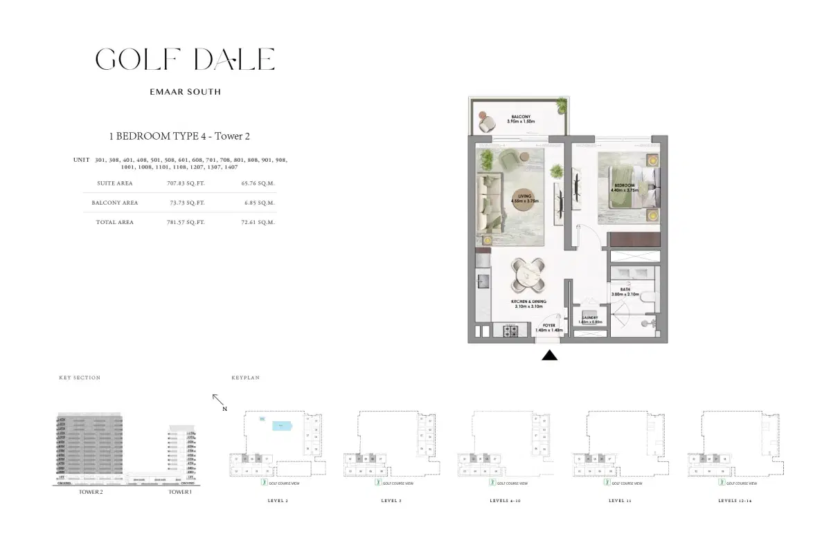 Golf Dale At Emaar South 1 Bedroom Apartment Type-1 Floor Plan