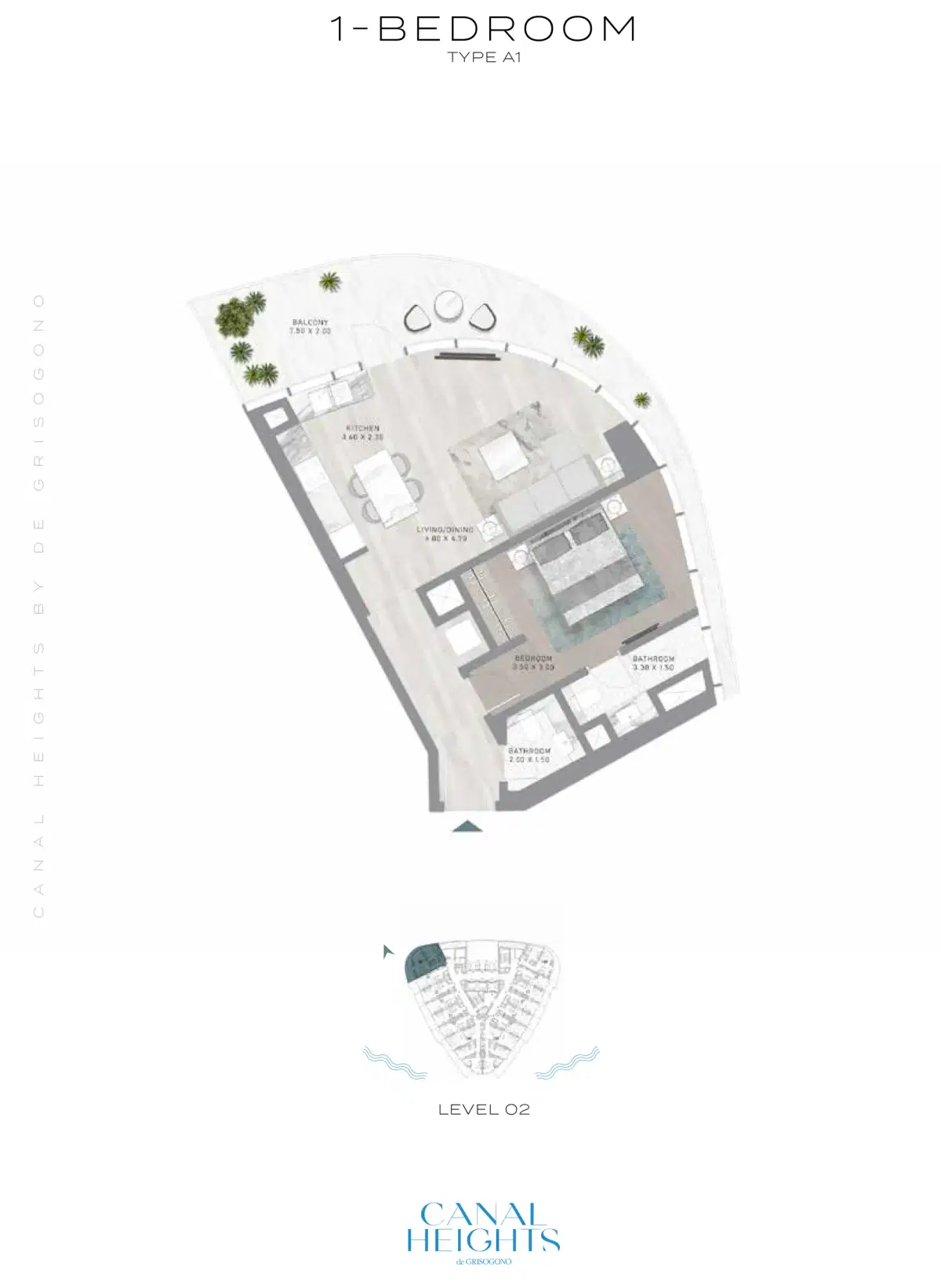 Damac Canal Heights 1 Bedroom Apartments Floor Plan