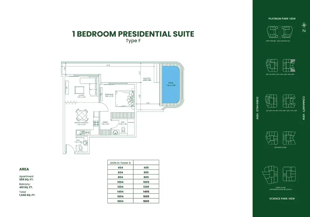 DANUBE Opalz Dubai 1 BR Floor Plan 1,046 Sq. Ft.