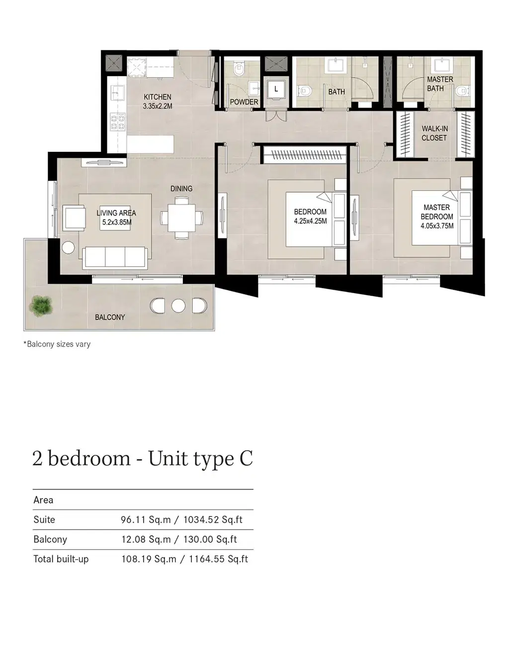 2 BR Floor Plan 1,164 Sq. Ft.