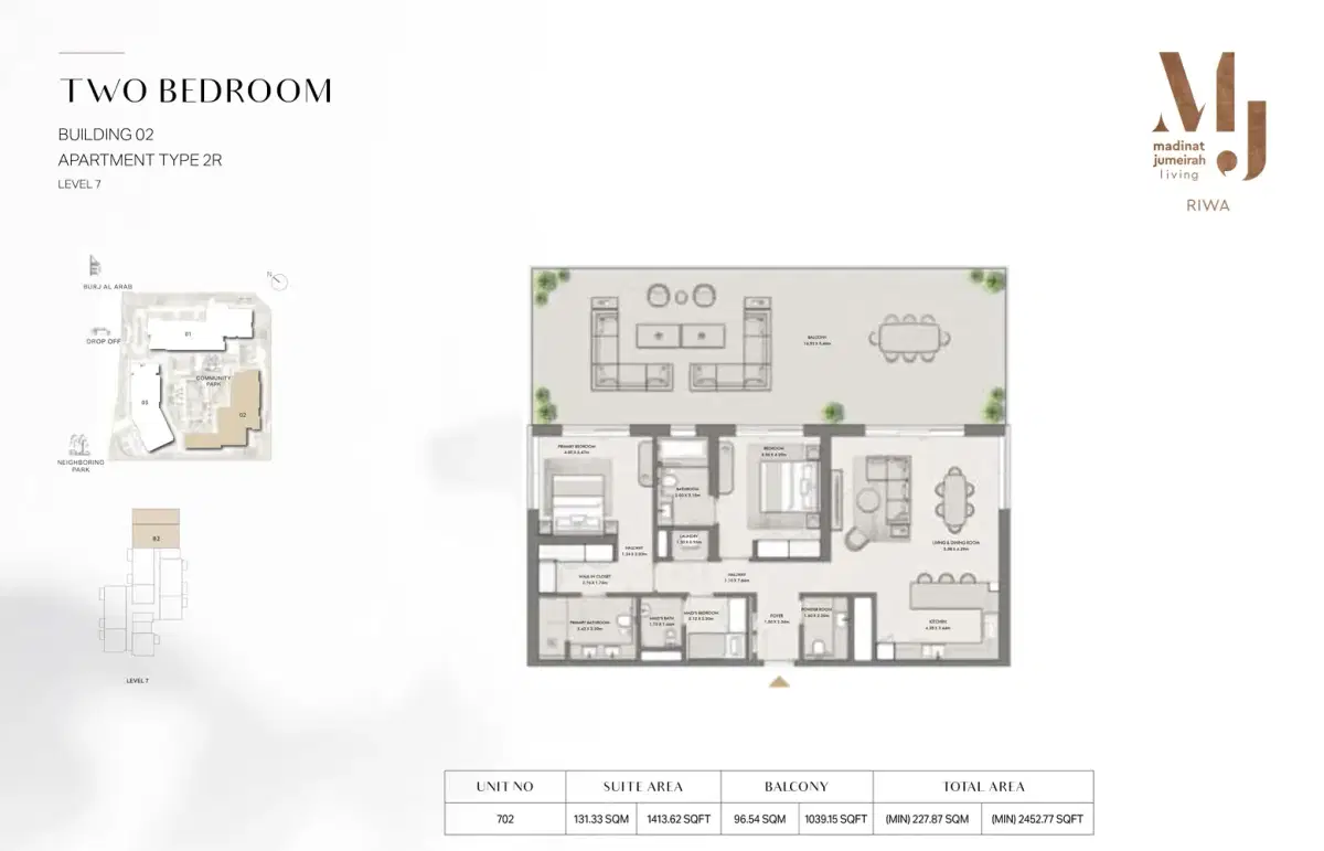 Meraas Riwa Dubai 2 BR Floor Plan 2,453 Sq. Ft.