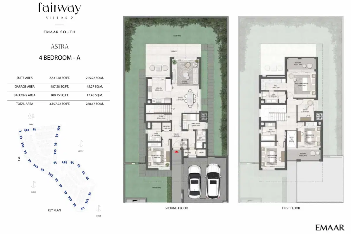 EMAAR Fairway Villas 2 Dubai 4 BR Floor Plan 3,107 Sq. Ft.