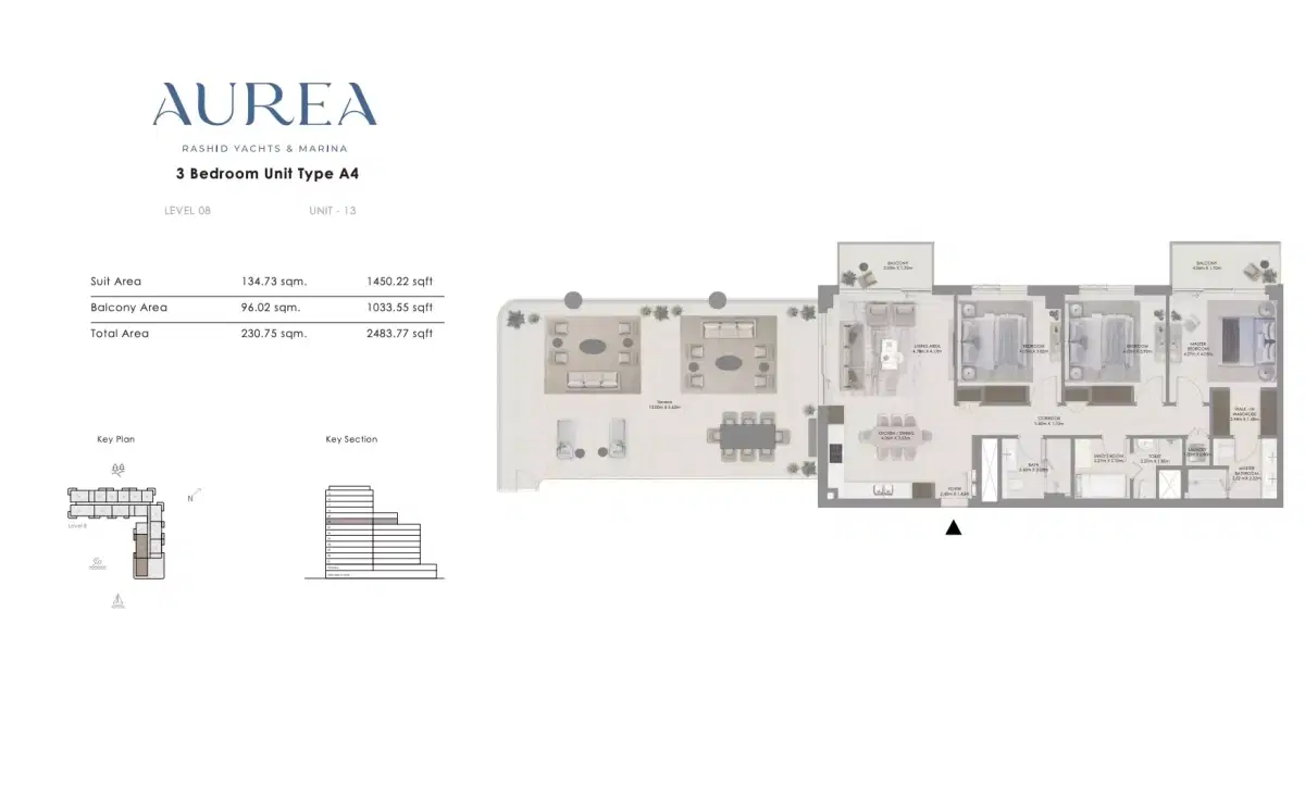 Aurea by Emaar 3 BR Apartment Floor Plan 2,484 Sq. Ft.