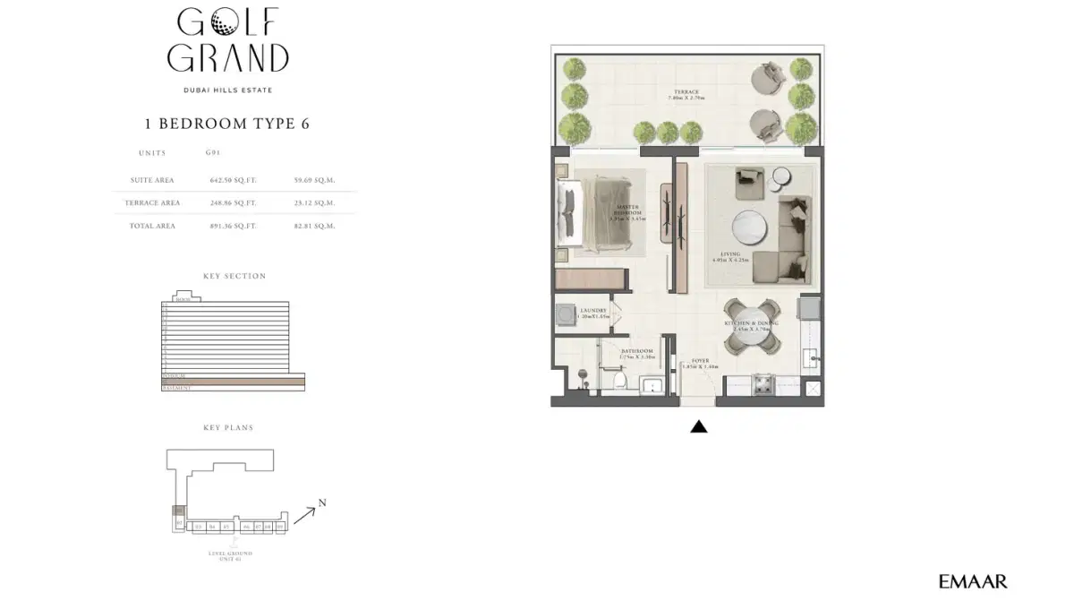 EMAAR Golf Grand Dubai 1 BR Floor Plan 891 Sq. Ft.