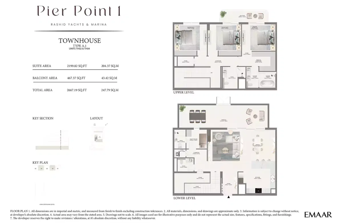 Emaar Pier Point At Rashid Yachts And Marina 3 Bedroom Townhouse Floor Plan
