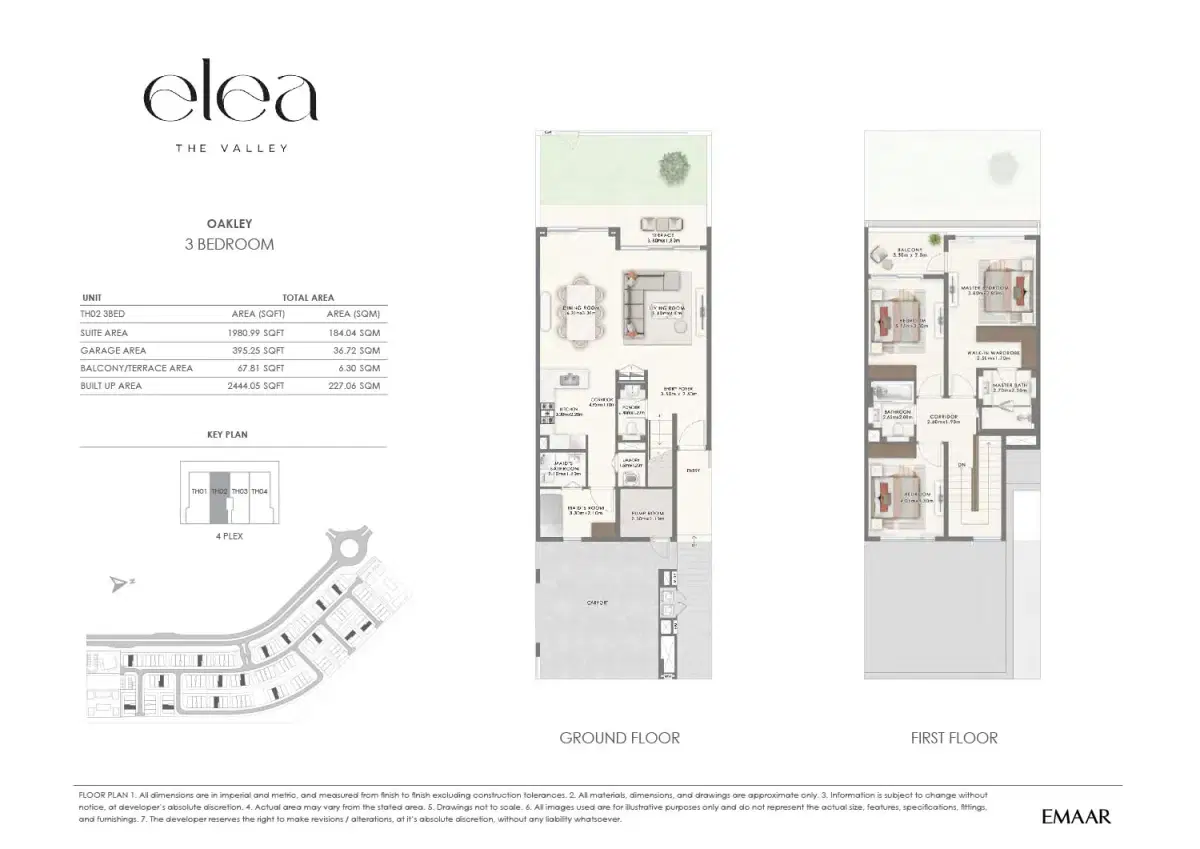 EMAAR The Valley Elea Dubai 3 BR Floor Plan 2,444 Sq. Ft.