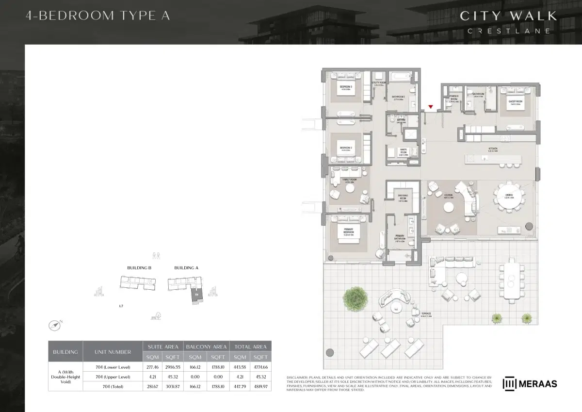 Meraas City Walk Crestlane at City Walk Dubai 4 Bedroom Apartments Floor Plan