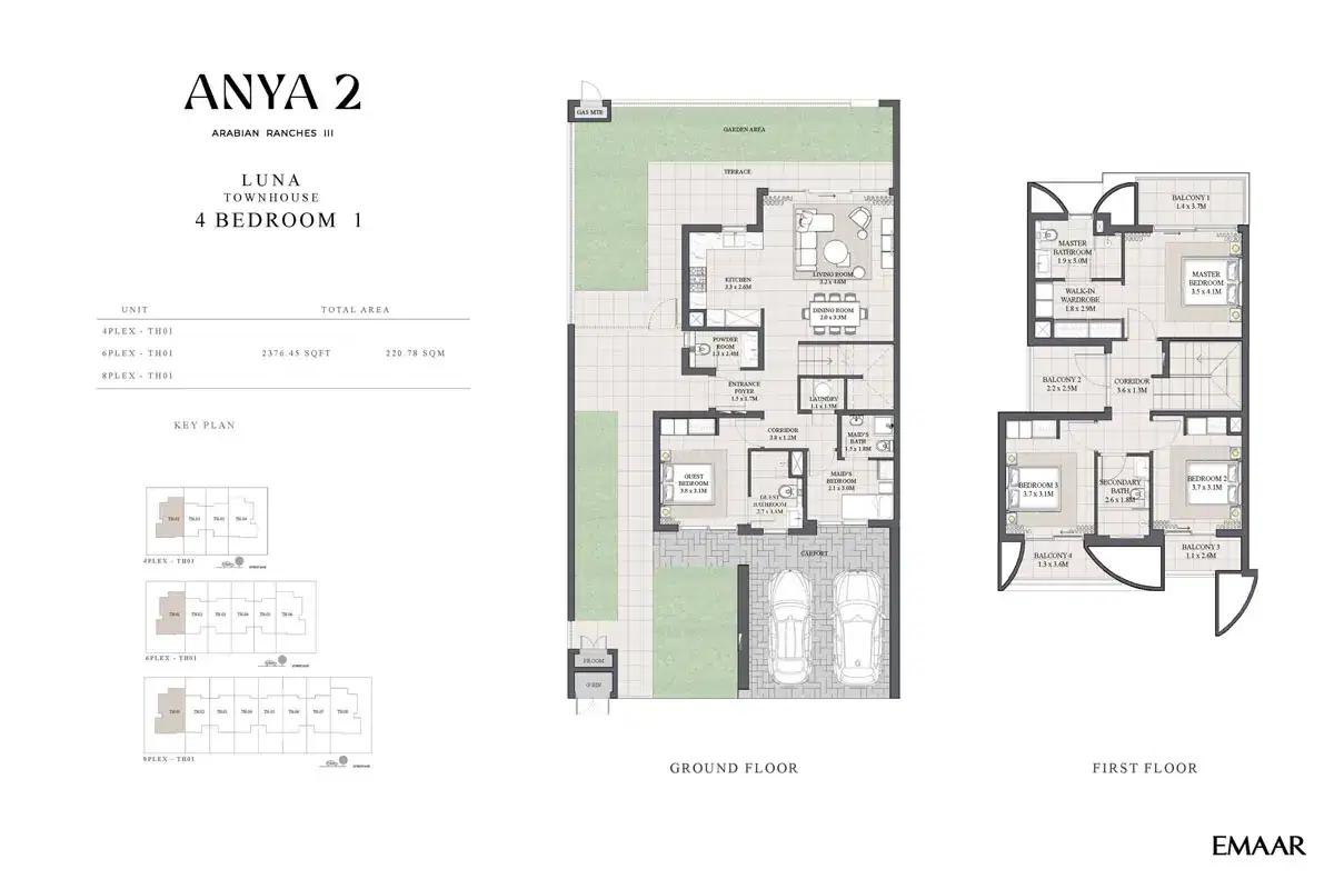 Emaar Anya 2 Townhouses 4 BR Floor Plan 2,376 Sq. Ft.