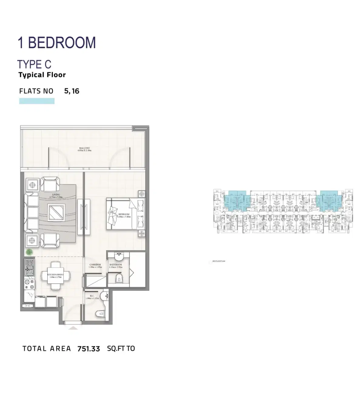 Celia Heights 1 BR Floor Plan 751 Sq. Ft.