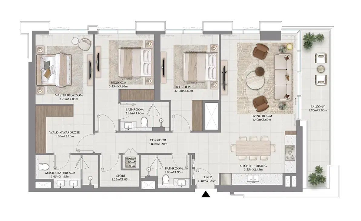 Emaar Terra Woods At Dubai South 3 BR Apartment Floor Plan