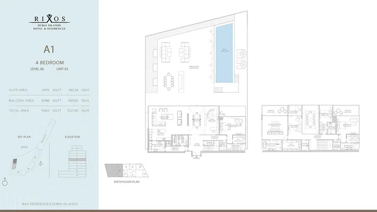 Nakheel Rixos Dubai 4 BR Floor Plan 11,064 Sq. Ft.