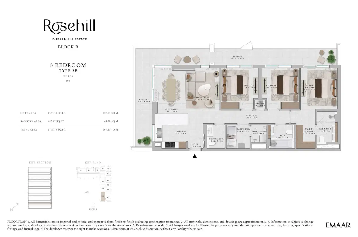 Rosehill by Emaar 3 BR Floor Plan 1,799 Sq. Ft.