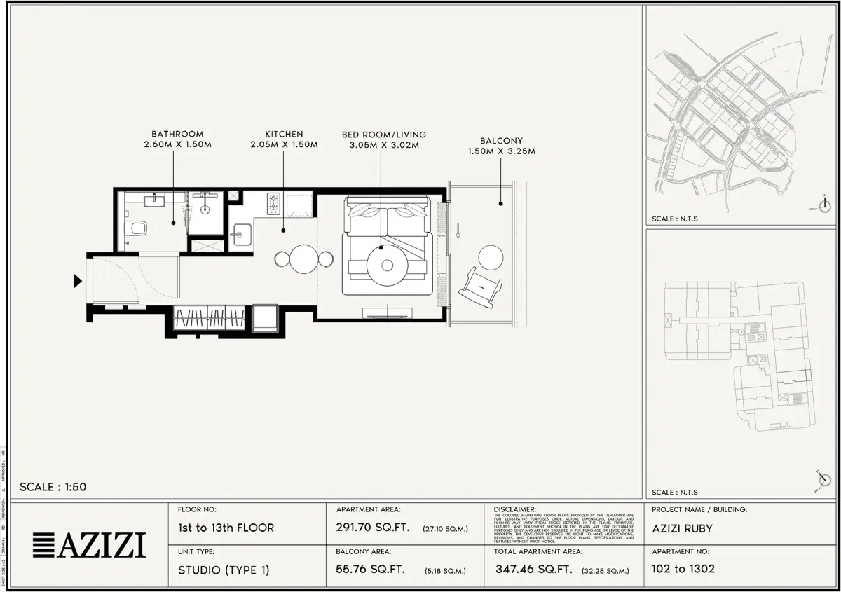 Studios Floor Plan 347 Sq. Ft.
